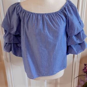 UNKNOWN Very Cute Peasant Striped Cotton BOHO Crop Top Small